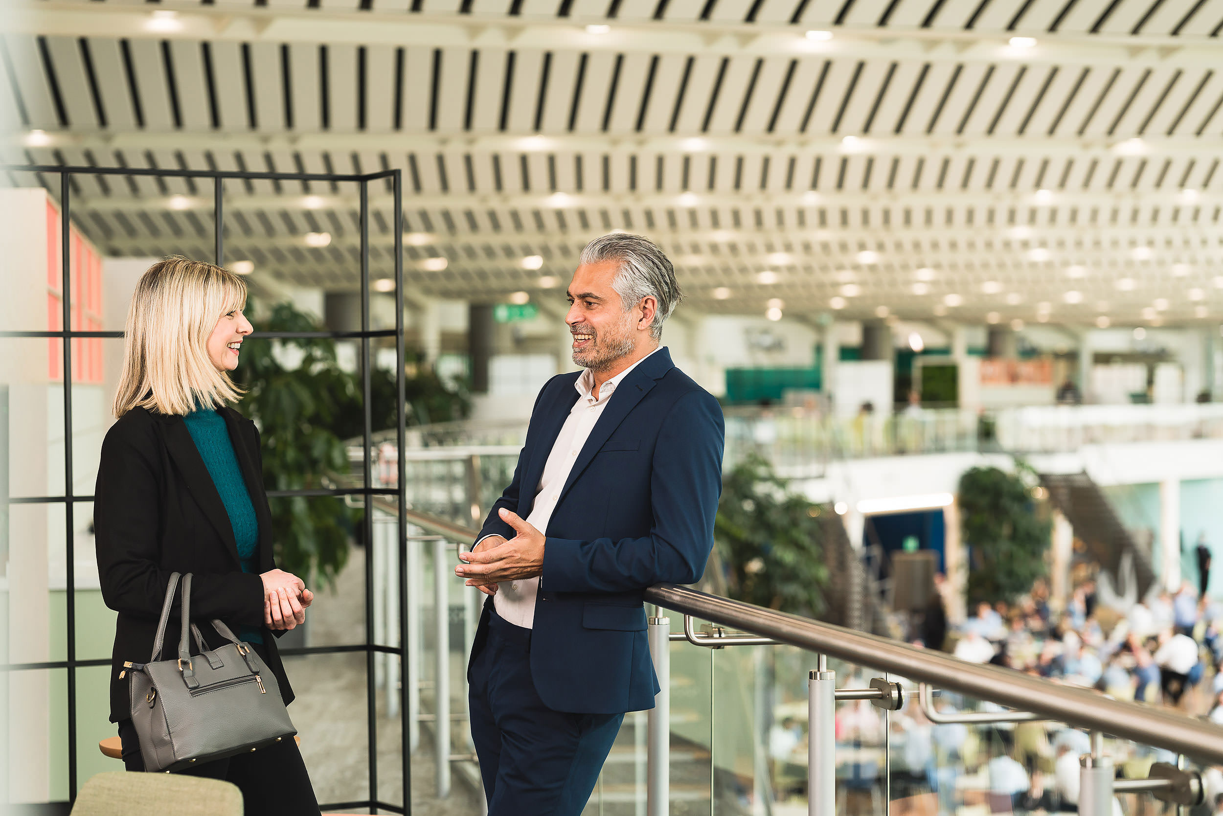 casual discussion in contemporary corporate setting
