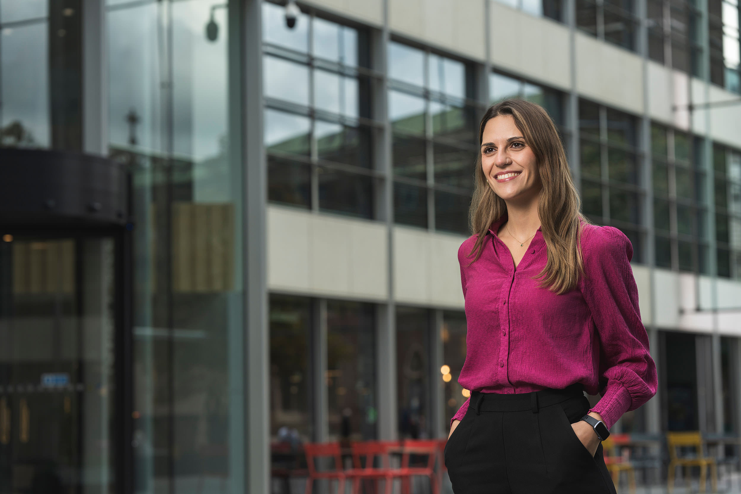 business portrait of relaxed woman outside office