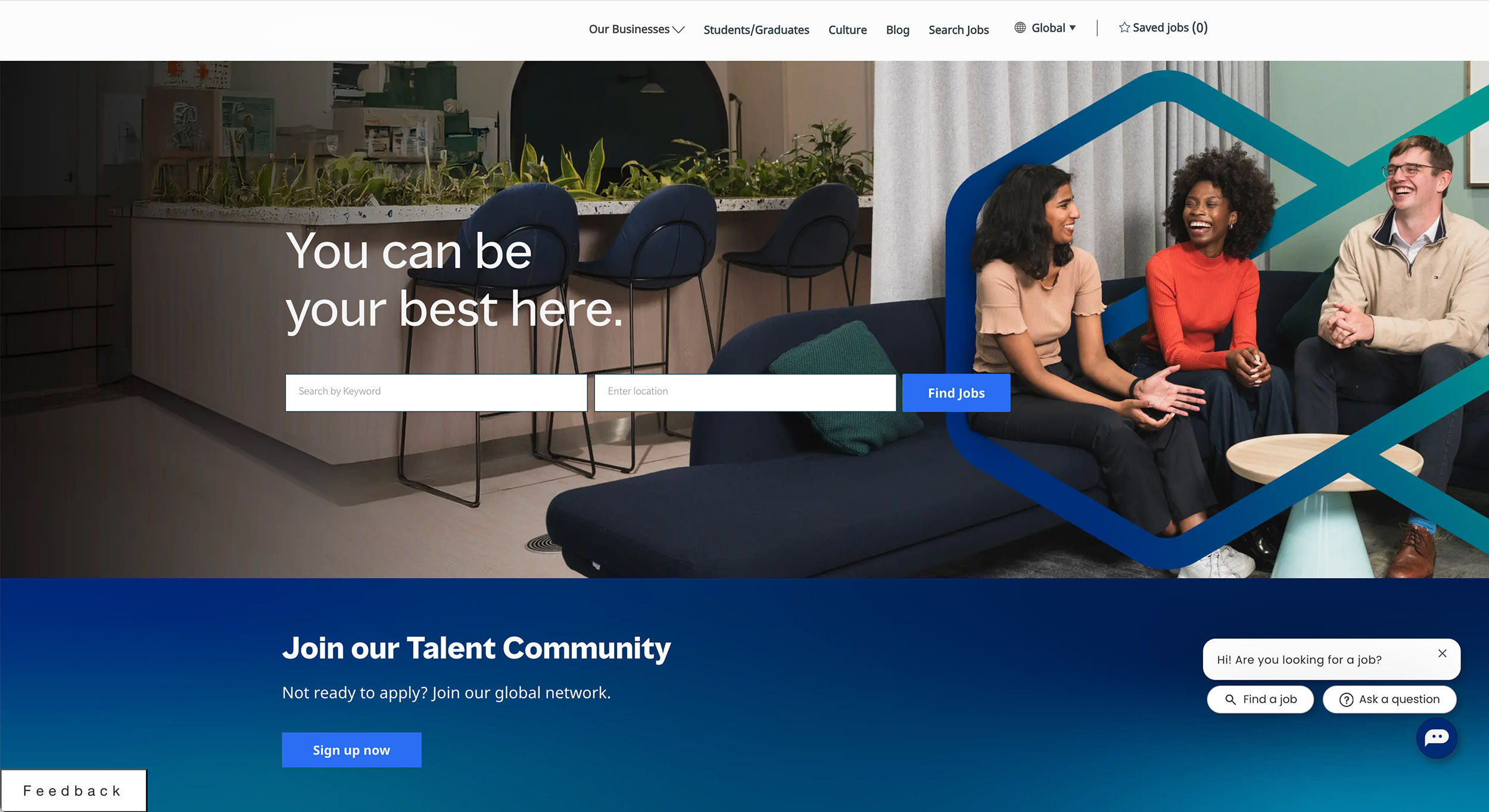 upbeat portait of smiling young professionals displayed on careers webpage