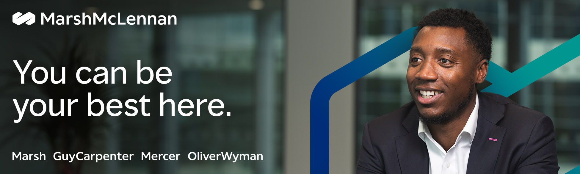 corporate portrait of young professional male with overlay design